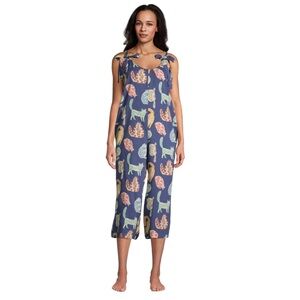 Indigo Blue Multicolor Artsy Cat Pajama
Jumpsuit  woman’s size L/Xl